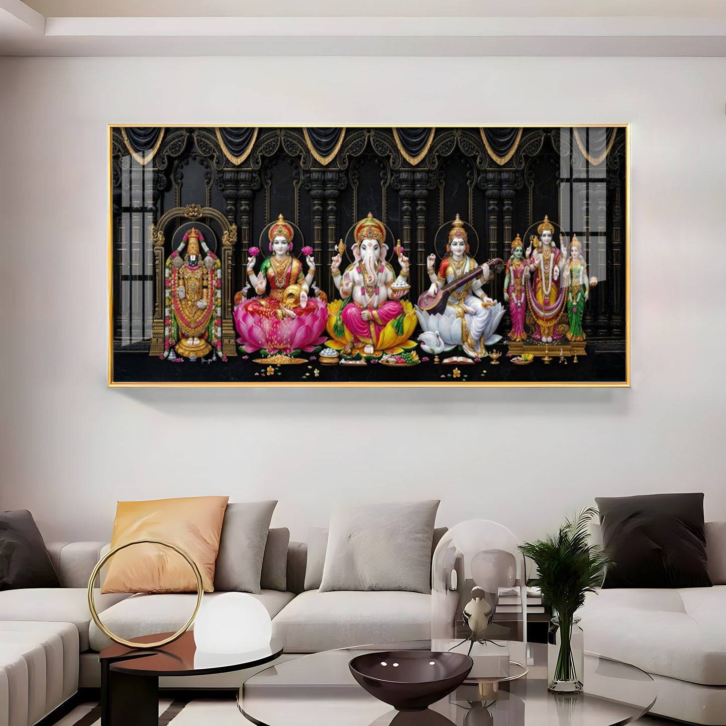 Venkateswara, Lakshmi, Ganesha, Saraswati & Murugan Premium Acrylic Horizontal Wall Art