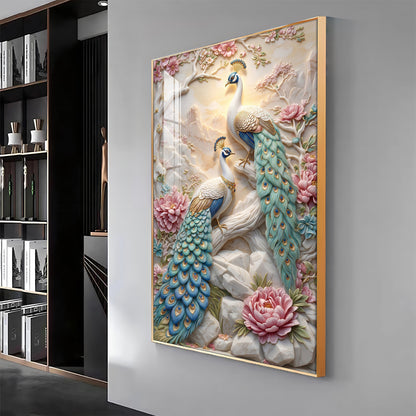 Stylist Peacock and Floral Design Premium Acrylic Vertical Wall Art