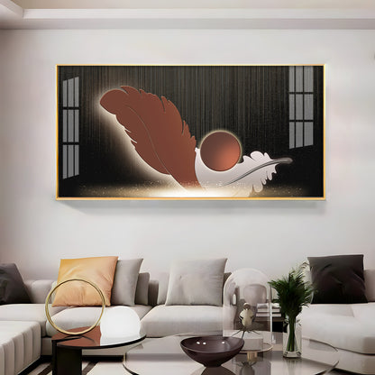 Feathers With Circle Design Premium Acrylic Horizontal Wall Art