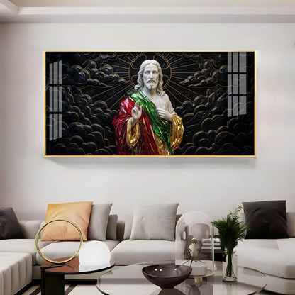 Jesus Christ Against A Dark Premium Acrylic Horizontal Wall Art