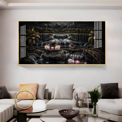 Multi-Tiered Waterfalls Swan Lake Premium Acrylic Horizontal Wall Art
