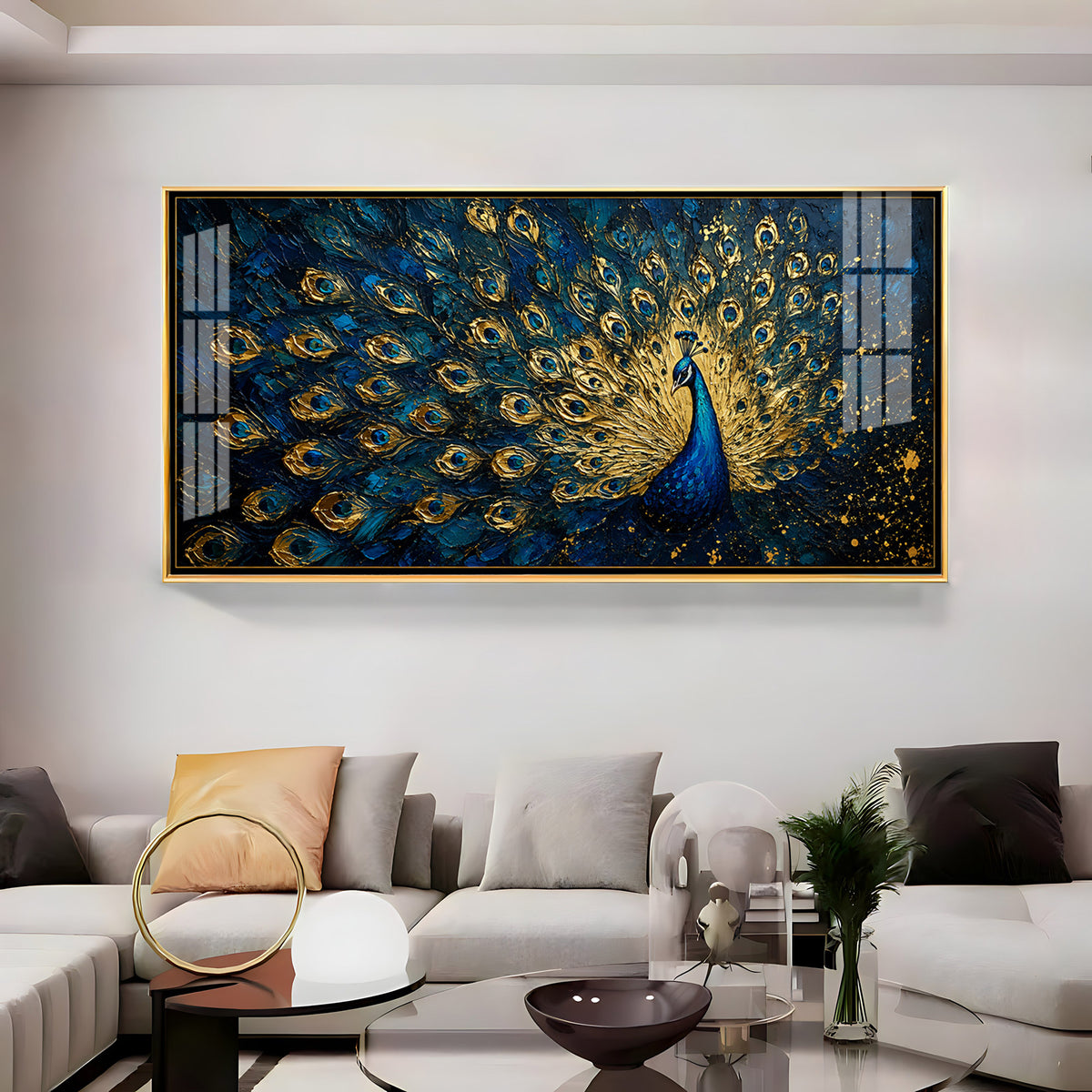 Textured Royal Peacock Premium Acrylic Horizontal Wall Art