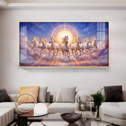 Seven Galloping White Horses Premium Acrylic Horizontal Wall Art
