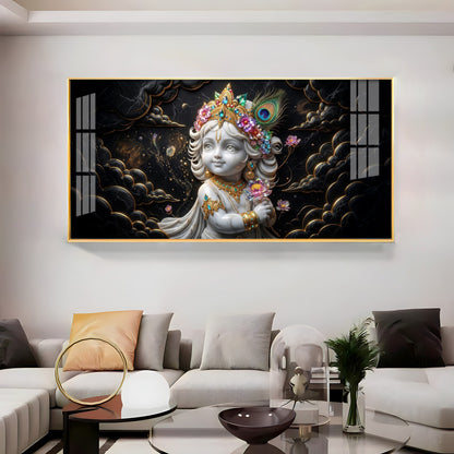 Divine Lord Little Krishna Premium Acrylic Horizontal Wall Art