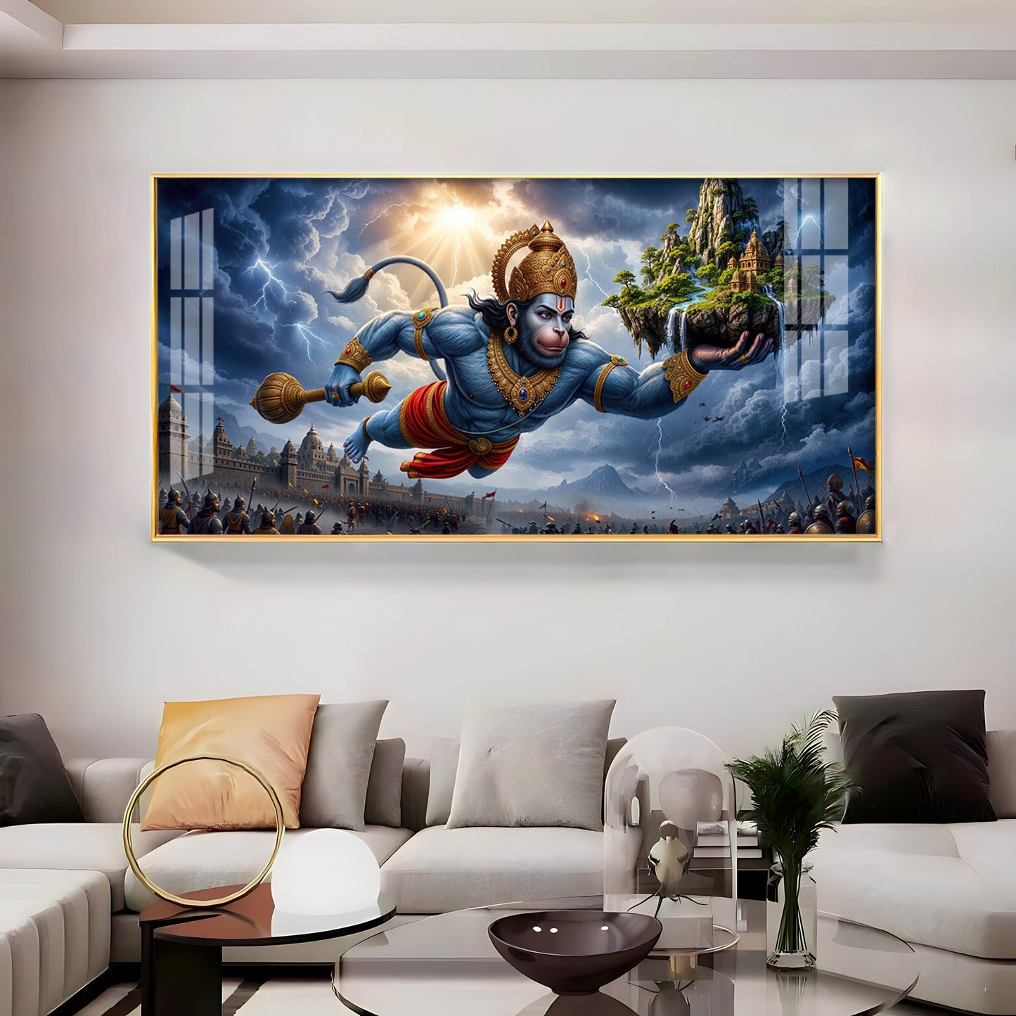 Mahabali Hanuman With Sanjivani Mountain Premium Acrylic Horizontal Wall Art