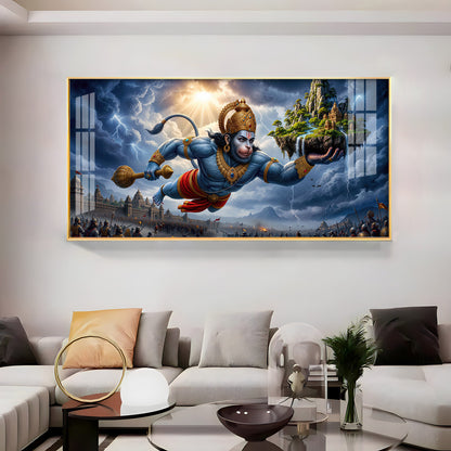 Mahabali Hanuman With Sanjivani Mountain Premium Acrylic Horizontal Wall Art