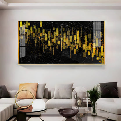 Gold Colored Vertical Lines Premium Acrylic Horizontal Wall Art