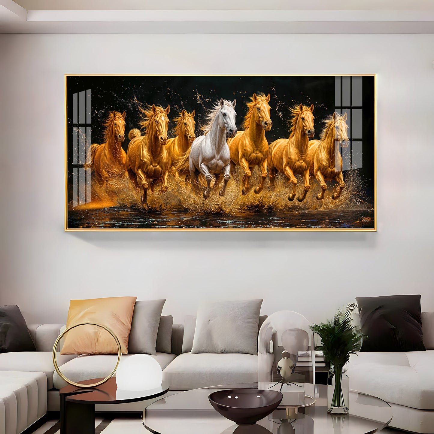 Seven Majestic Horses Premium Acrylic Horizontal Wall Art