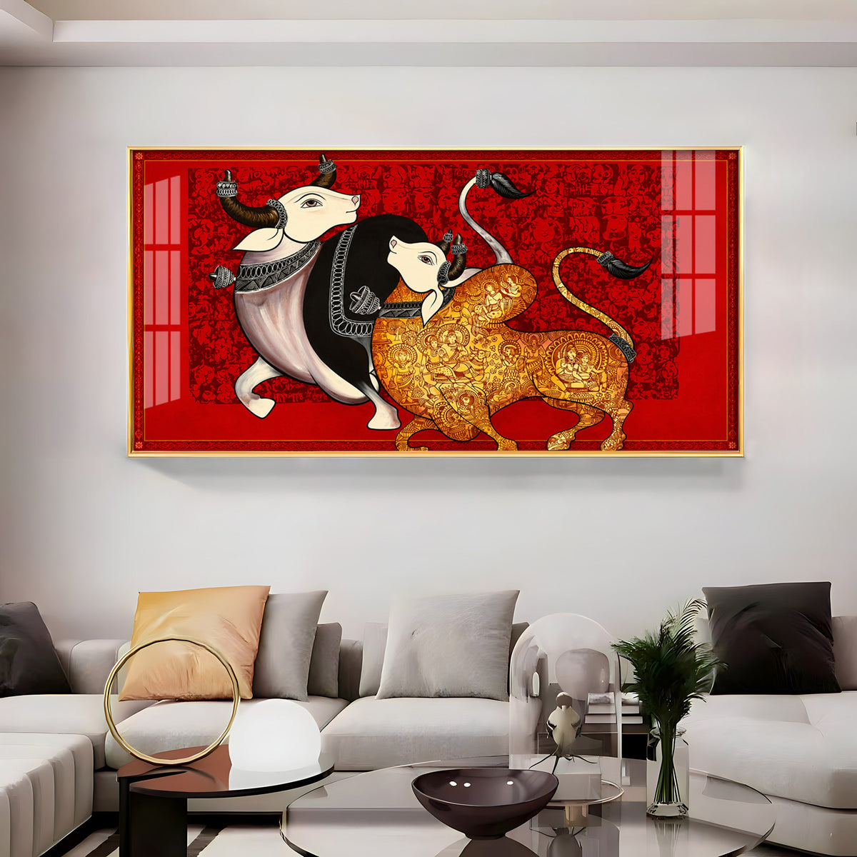 Traditional Sacred Bulls Premium Acrylic Horizontal Wall Art