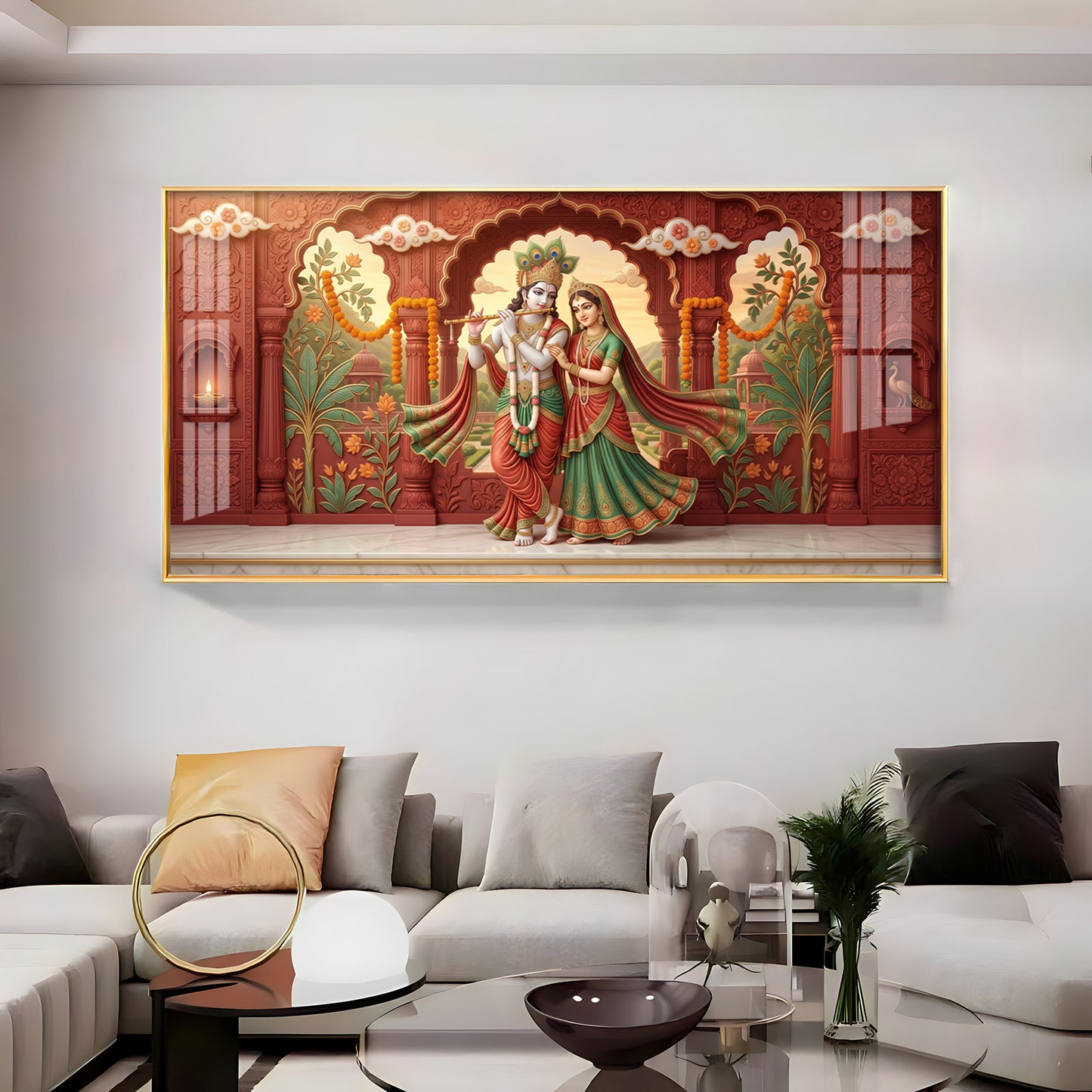 Radha Krishna Love Devotion Premium Acrylic Horizontal Wall Art
