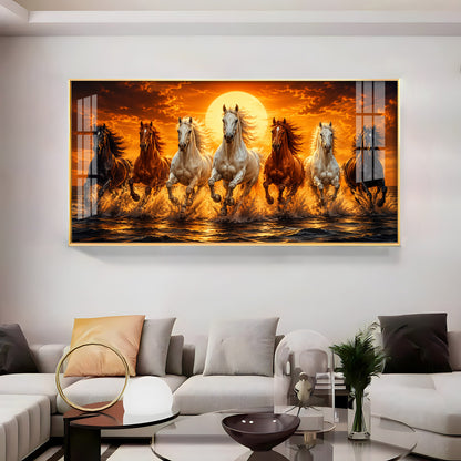 Seven Horses Sunburst Premium Acrylic Horizontal Wall Art