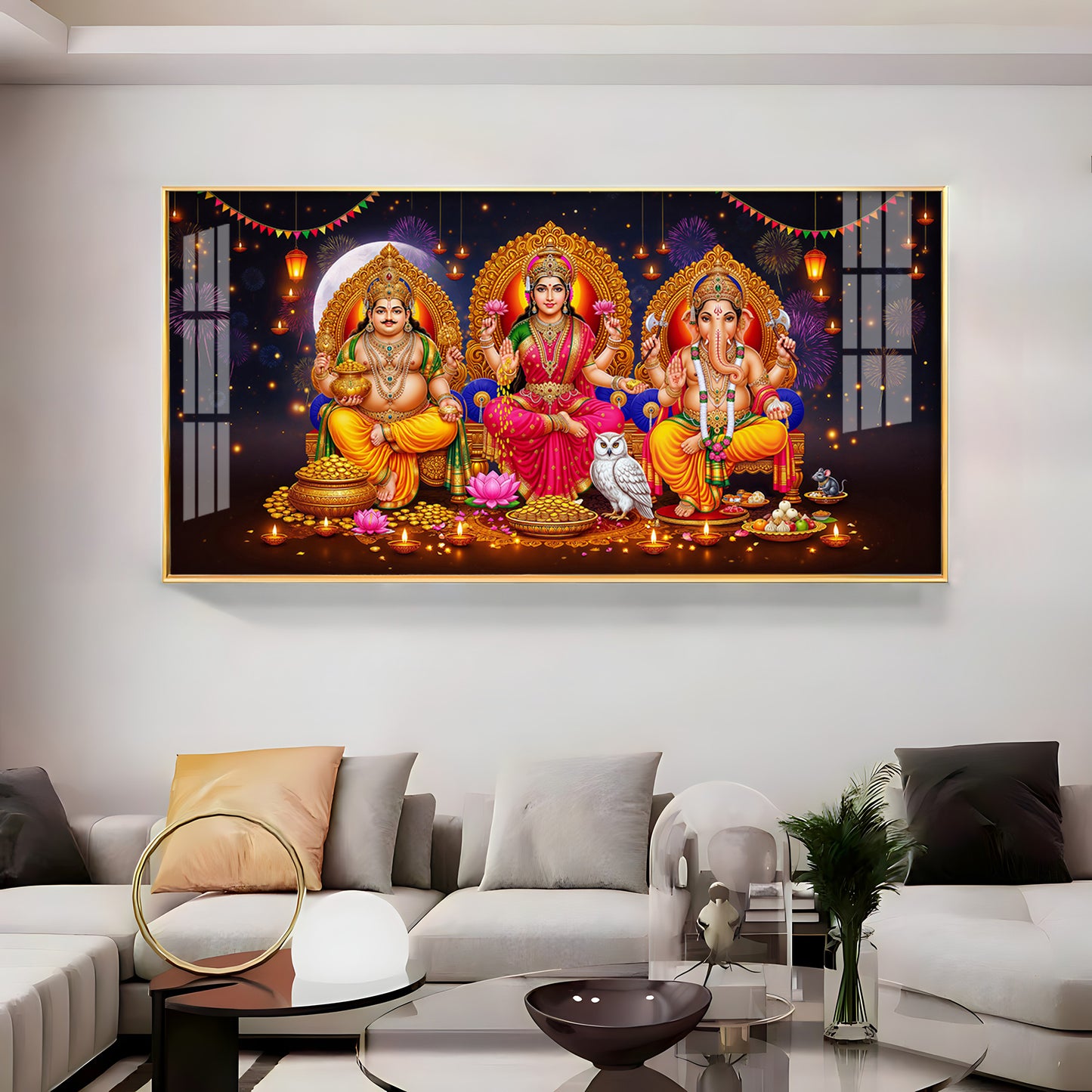 Lord Kubera,Goddess Lakshmi & Lord Ganesha Premium Acrylic Horizontal Wall Art