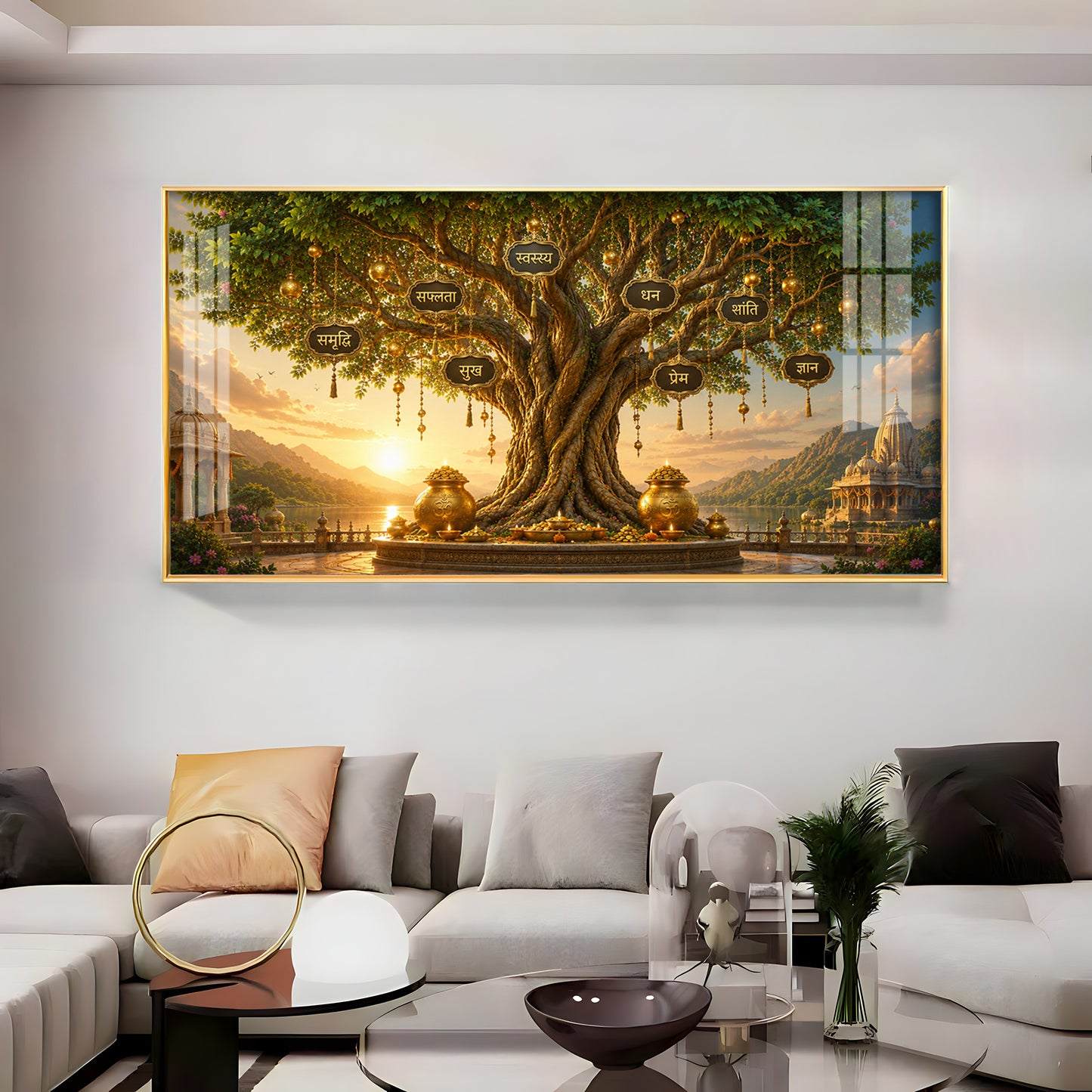Golden Kalpavriksha Tree Premium Acrylic Horizontal Wall Art