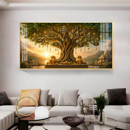 Golden Kalpavriksha Tree Premium Acrylic Horizontal Wall Art
