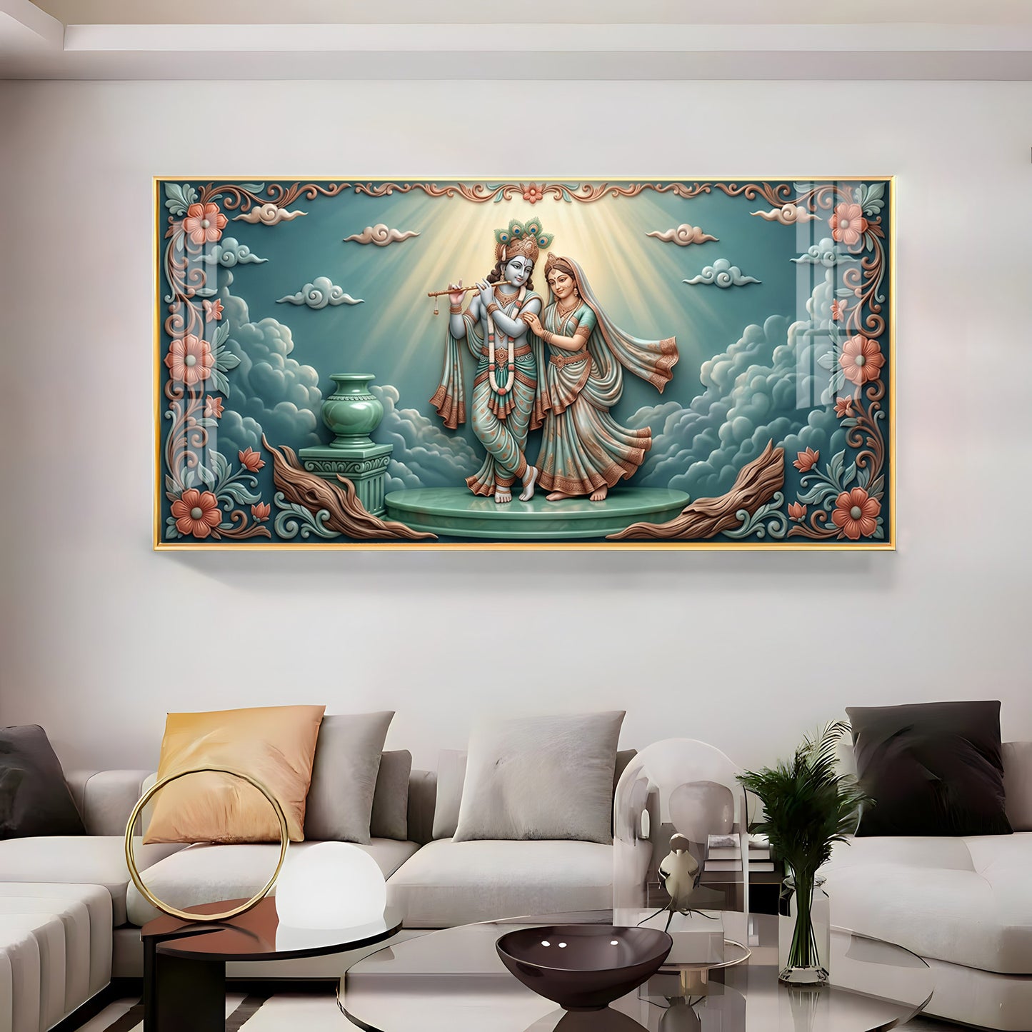Radha Krishna In A Devotional Pose Premium Acrylic Horizontal Wall Art