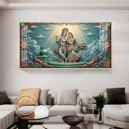 Radha Krishna In A Devotional Pose Premium Acrylic Horizontal Wall Art
