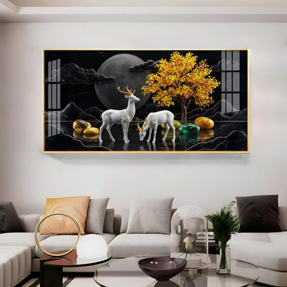 White Deer With Golden Horns Premium Acrylic Horizontal Wall Art