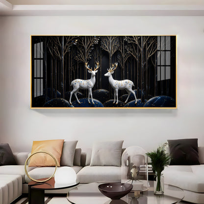 Two White Deer With Golden Antlers Premium Acrylic Horizontal Wall Art