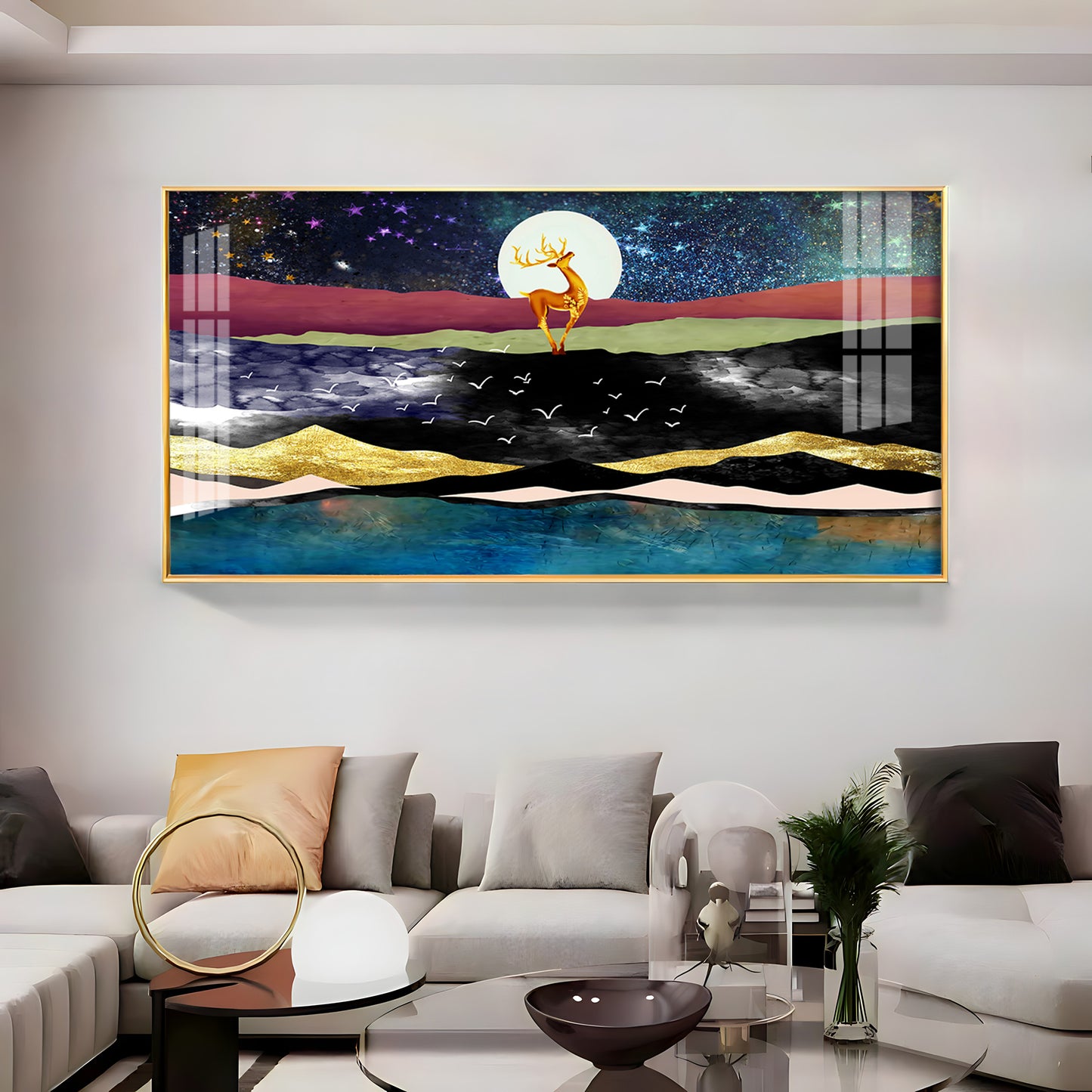 Deer In Glittering Mountainous Premium Acrylic Horizontal Wall Art