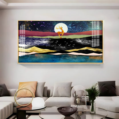 Deer In Glittering Mountainous Premium Acrylic Horizontal Wall Art