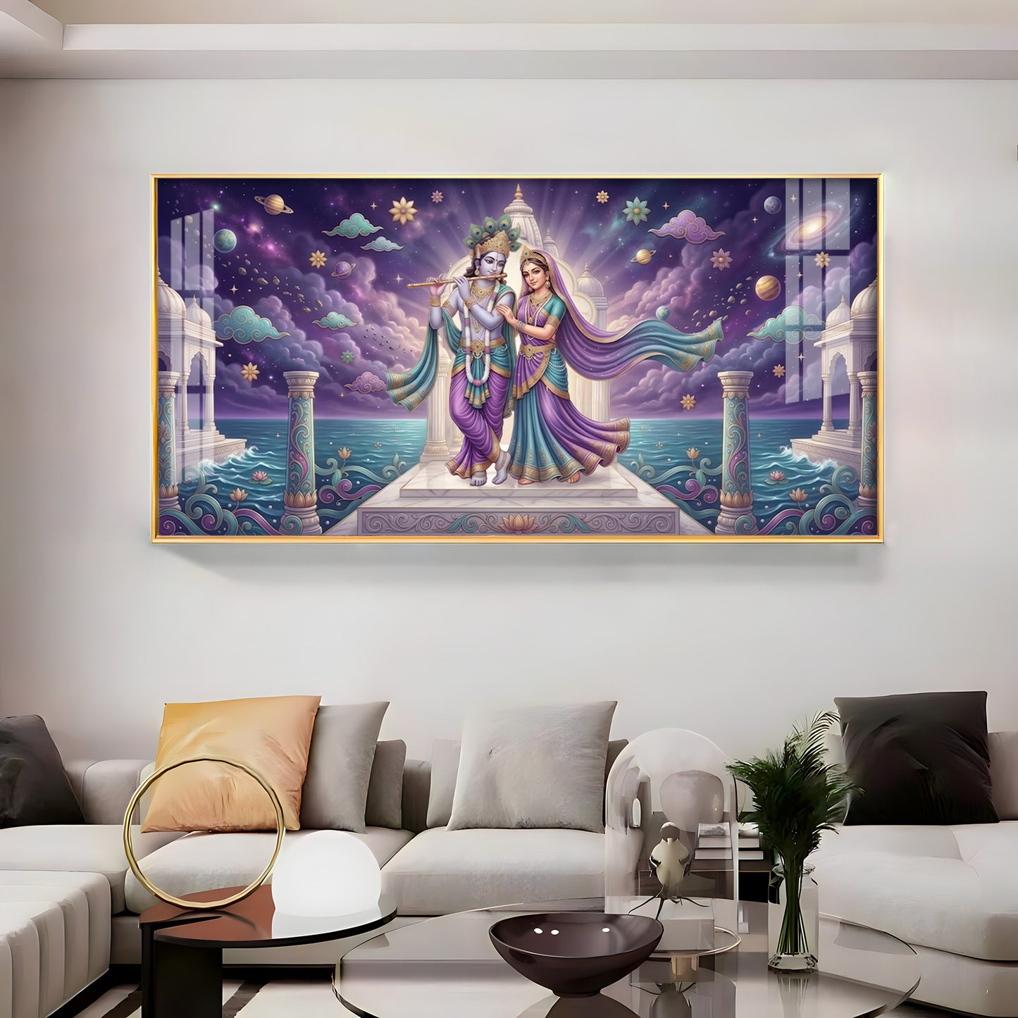 Radha Krishna Moonlit Dance Premium Acrylic Horizontal Wall Art