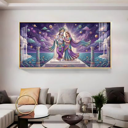 Radha Krishna Moonlit Dance Premium Acrylic Horizontal Wall Art