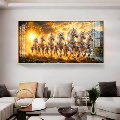 Seven White Horses Premium Acrylic Horizontal Wall Art