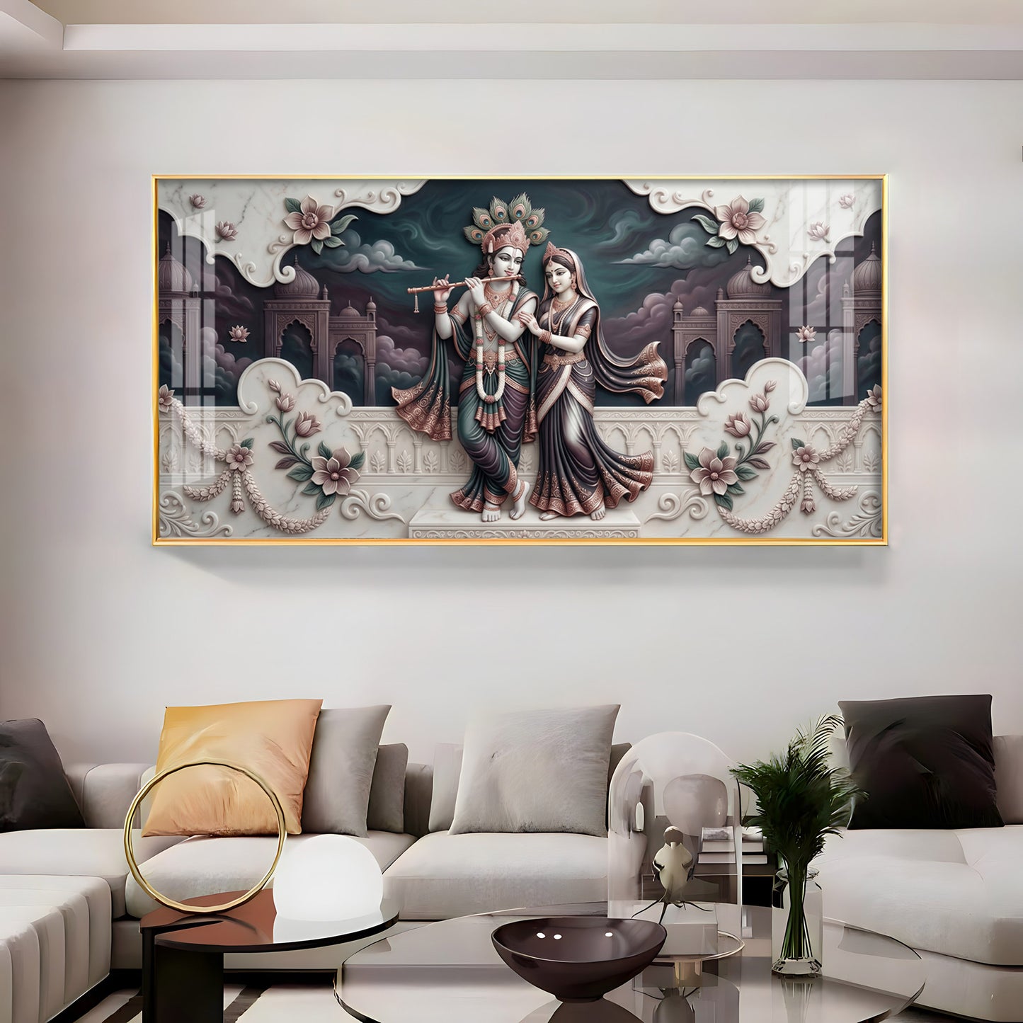 Divine Love Radha Krishna Premium Acrylic Horizontal Wall Art