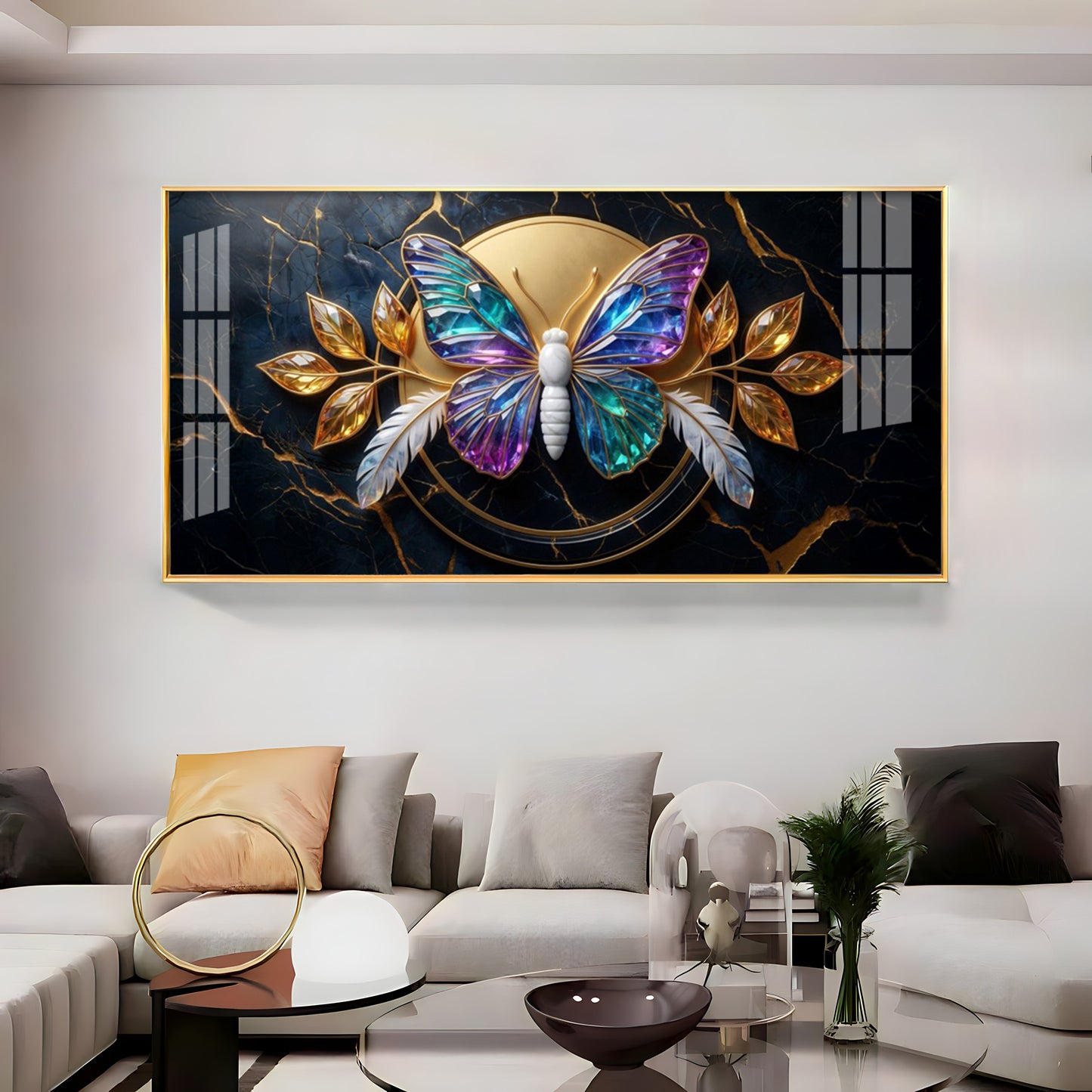 Butterfly With Iridescent Purple & Blue Wings Premium Acrylic Horizontal Wall Art