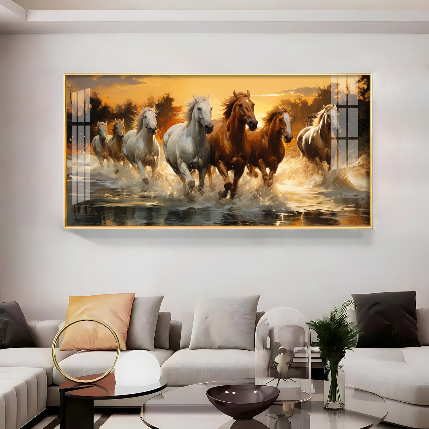 Seven Horses Painting Premium Acrylic Horizontal Wall Art