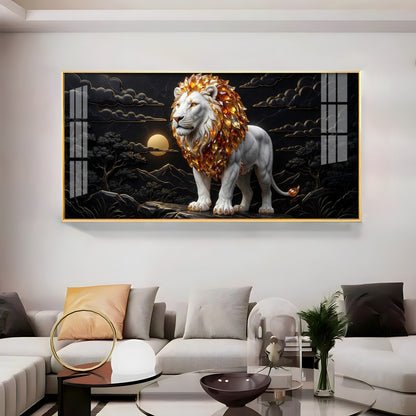 Majestic White & Gold Lion Premium Acrylic Horizontal Wall Art