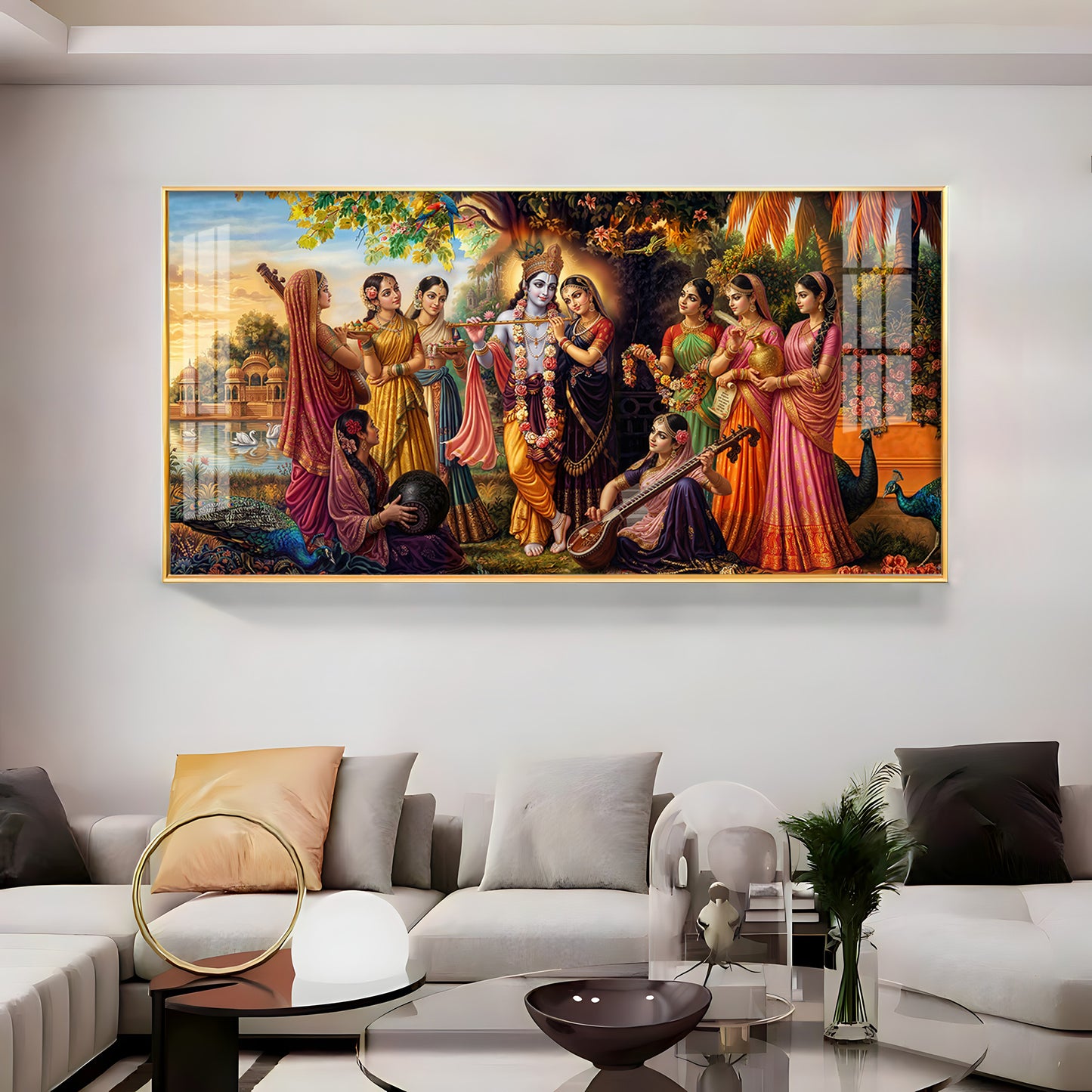 Radha Krishna With Gopiya Premium Acrylic Horizontal Wall Art