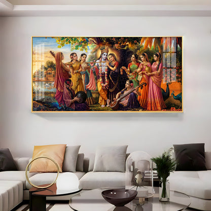 Radha Krishna With Gopiya Premium Acrylic Horizontal Wall Art