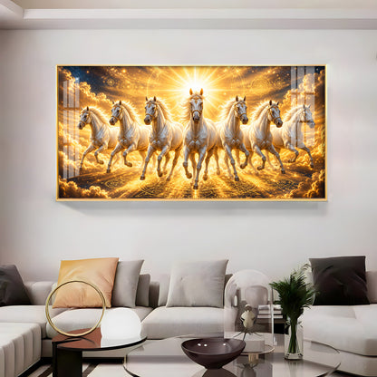Beautiful Seven White Horses Premium Acrylic Horizontal Wall Art