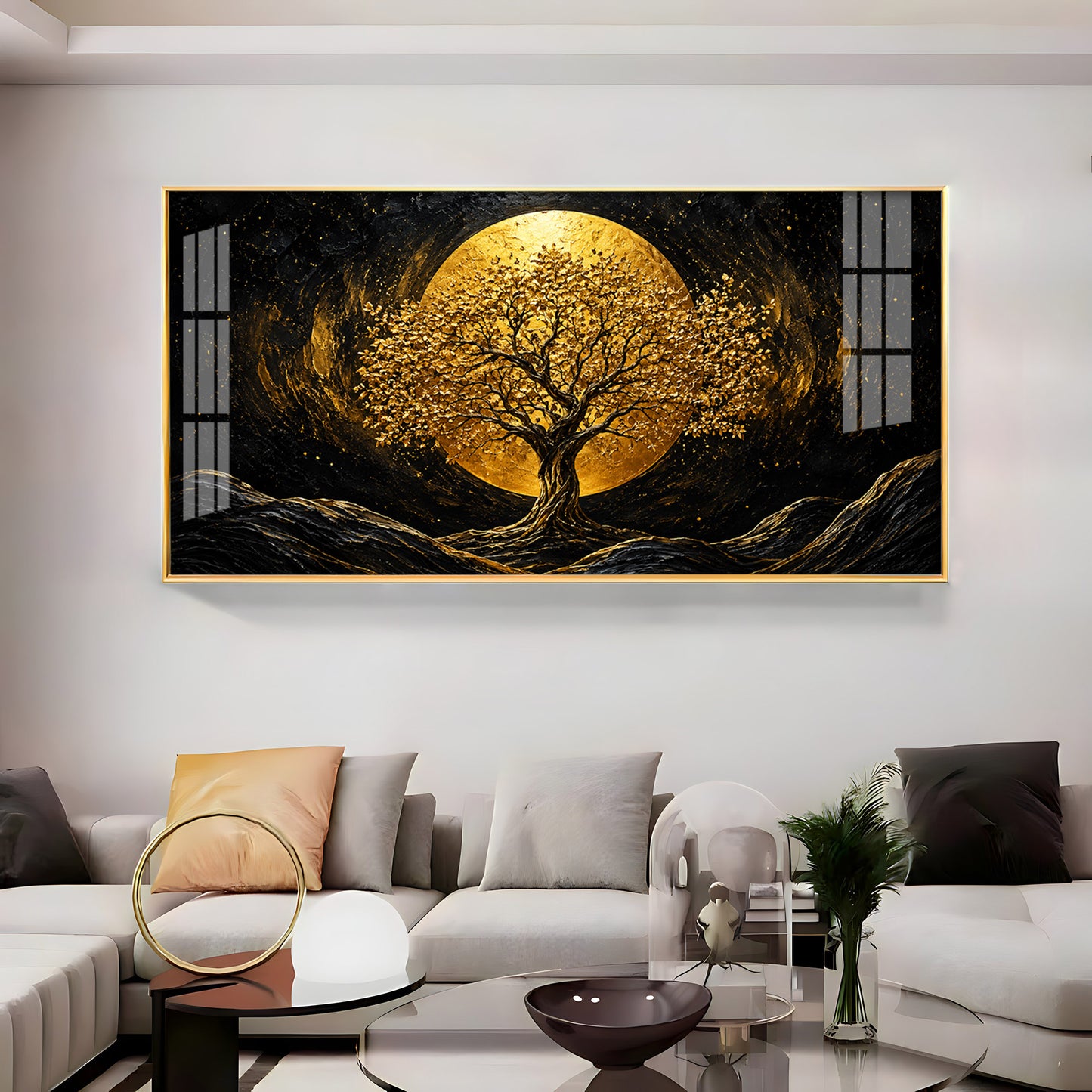 Golden Tree & Full Moon Premium Acrylic Horizontal Wall Art