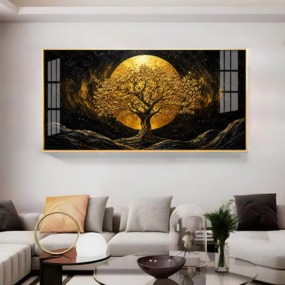 Golden Tree & Full Moon Premium Acrylic Horizontal Wall Art