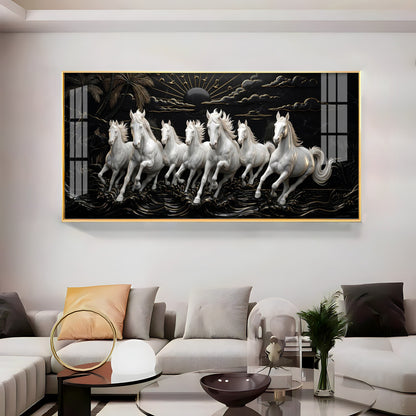 Seven Running Vastu Lucky Horses Premium Acrylic Vertical Wall Art