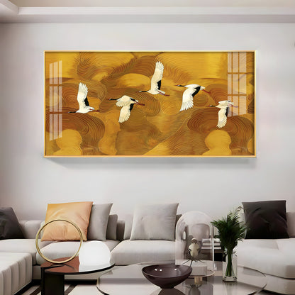 Flying Crane Birds Premium Acrylic Horizontal Wall Art