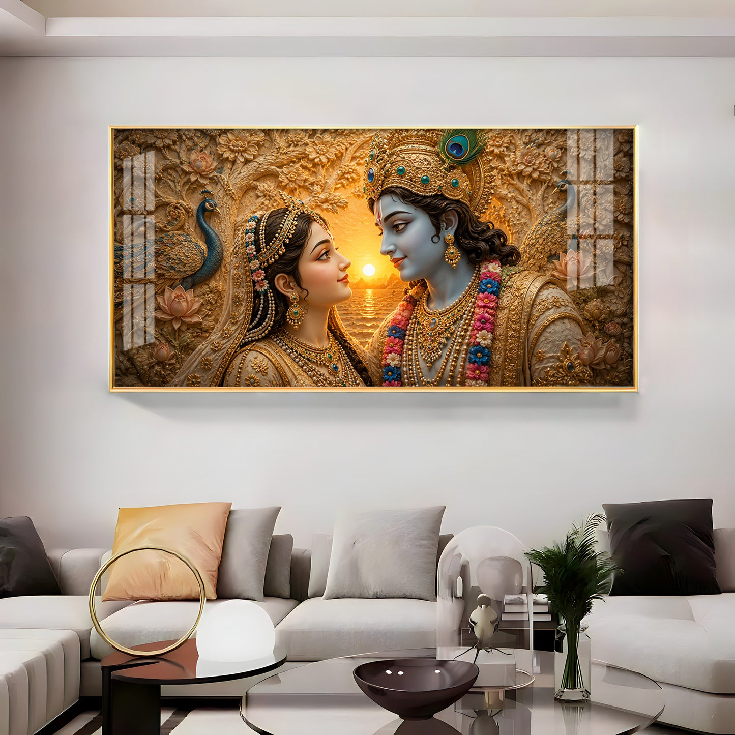 Shri Radha Krishna Gazing Intimately Premium Acrylic Horizontal Wall Art