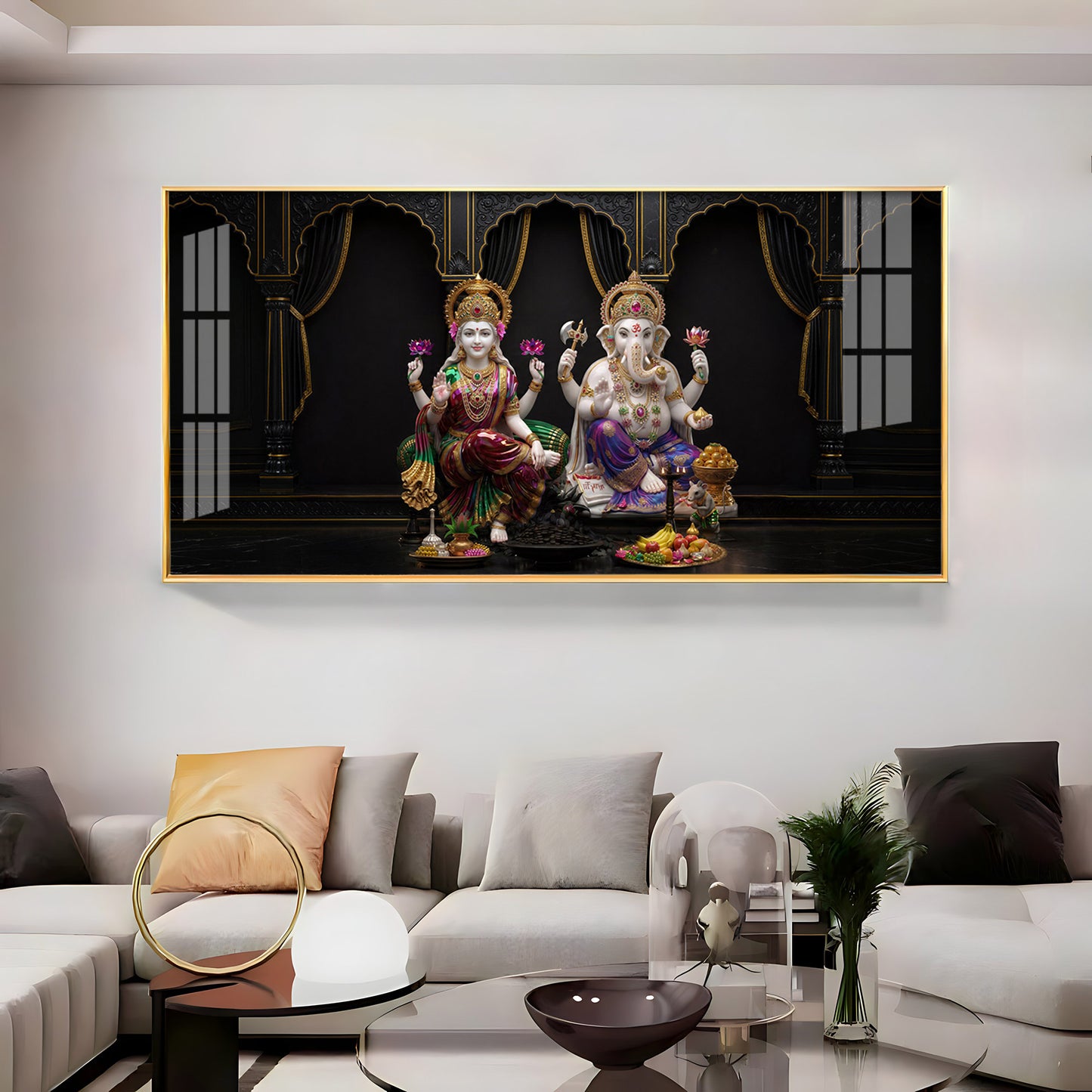 Goddess Lakshmi & Lord Ganesha Premium Acrylic Horizontal Wall Art