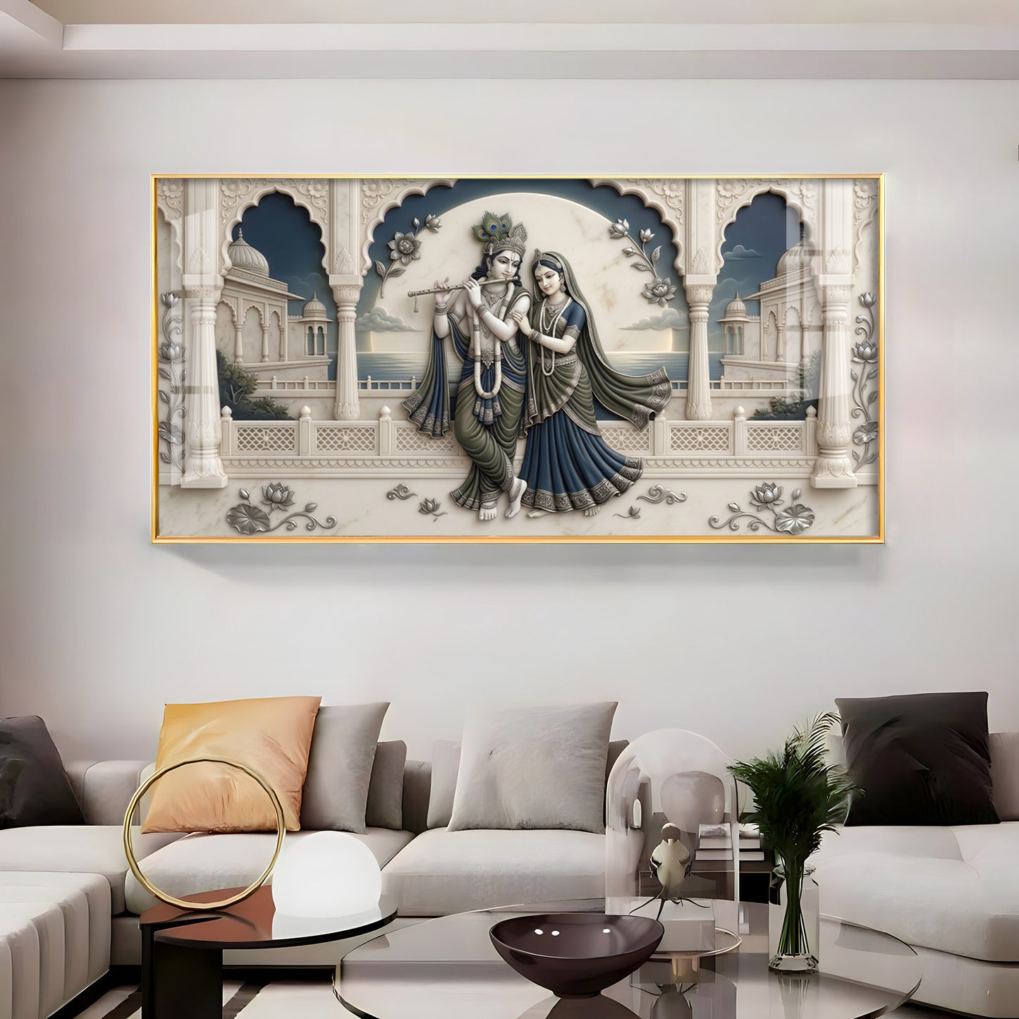 God Krishna With Goddess Radha Premium Acrylic Horizontal Wall Art
