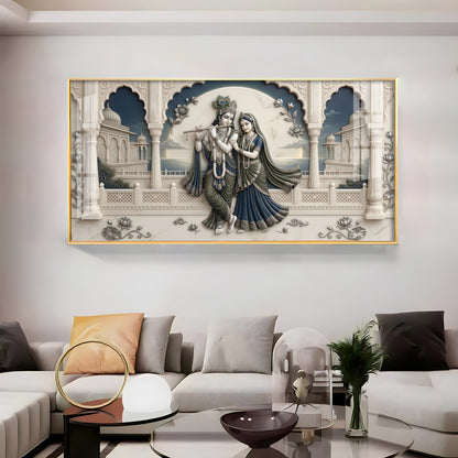 God Krishna With Goddess Radha Premium Acrylic Horizontal Wall Art
