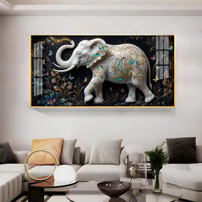 Emerald Elegance Elephant Premium Acrylic Horizontal Wall Art