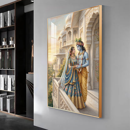 Hindu Deities Radha and Krishna Premium Acrylic Vertical Wall Art