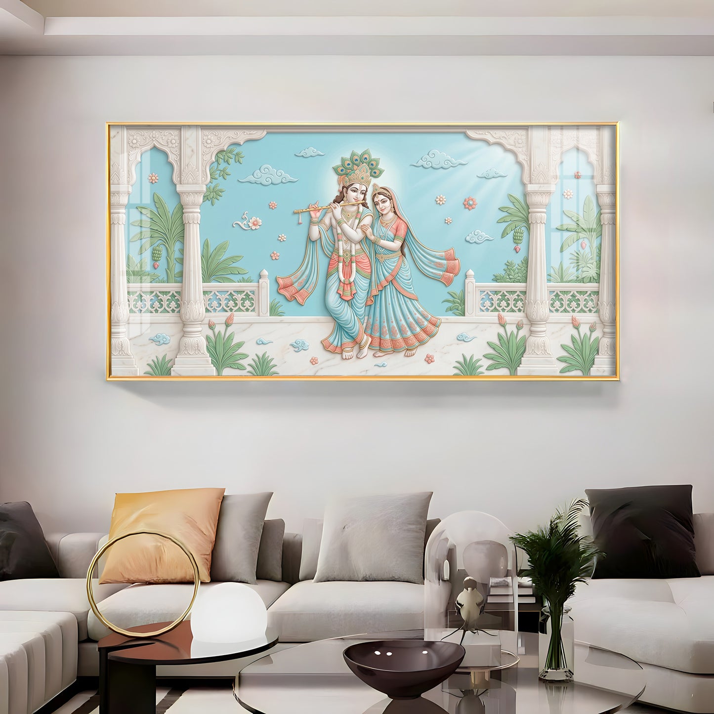 Beautiful Radha Krishna With Flute Premium Acrylic Horizontal Wall Art