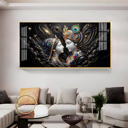 Cosmic Connection With Krishna & Radha Premium Acrylic Horizontal Wall Art