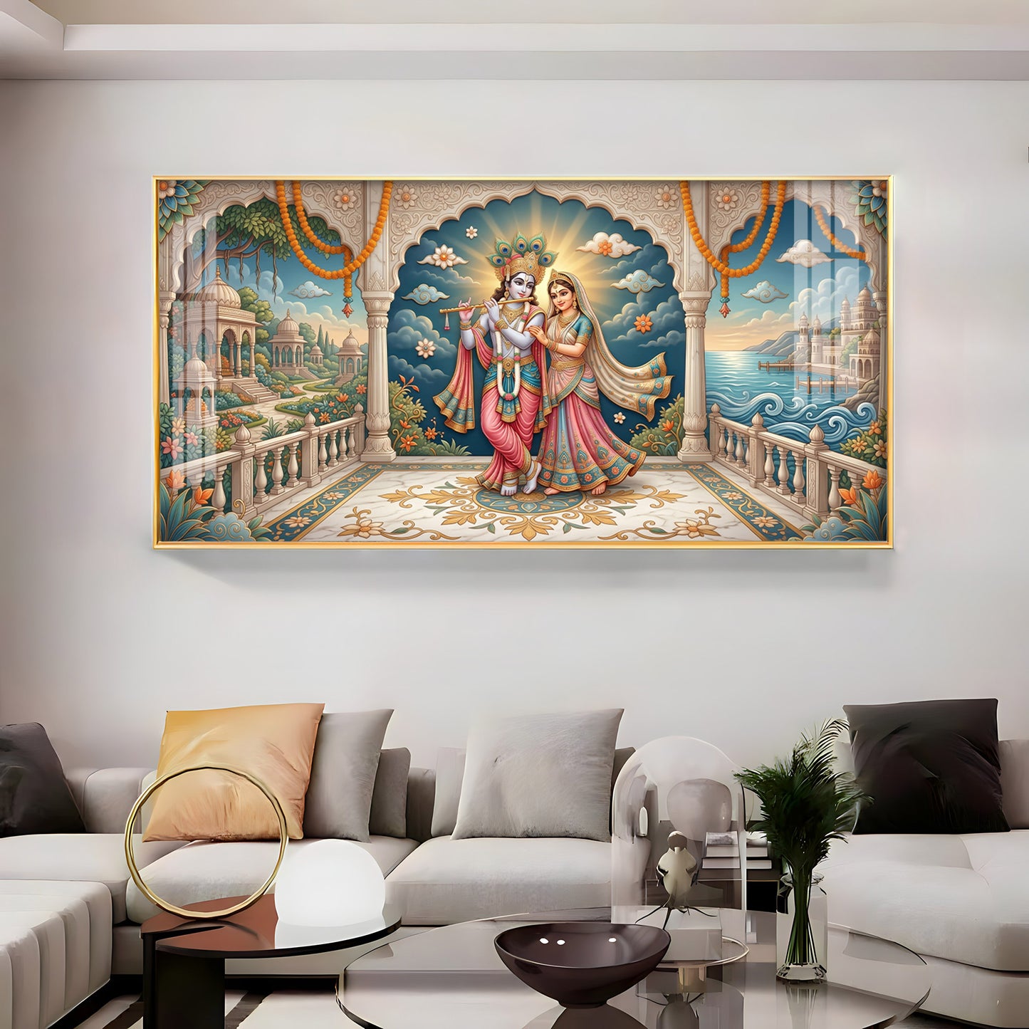 Shri Radha Krishna Holding A Flute Premium Acrylic Horizontal Wall Art