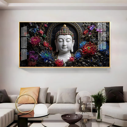 Floral Serenity Idol Buddha Premium Acrylic Horizontal Wall Art