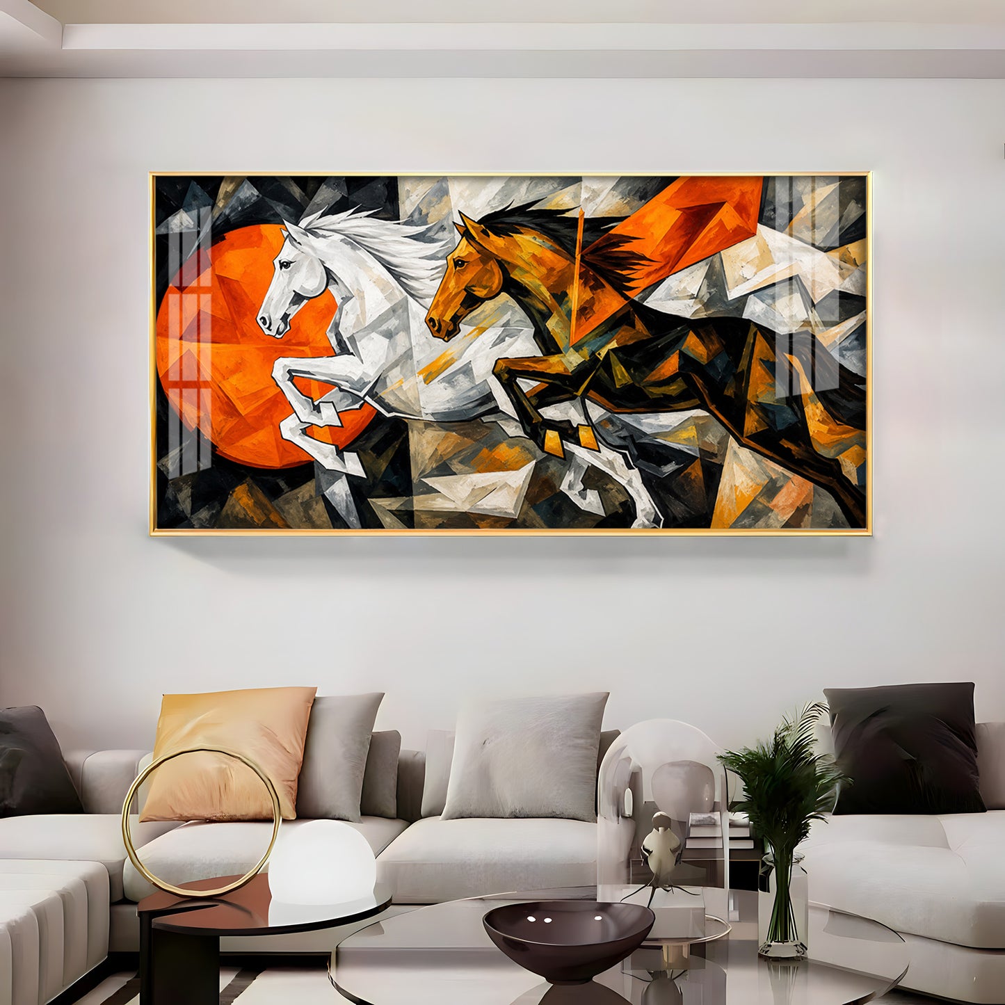 Abstract Running Horses Premium Acrylic Horizontal Wall Art