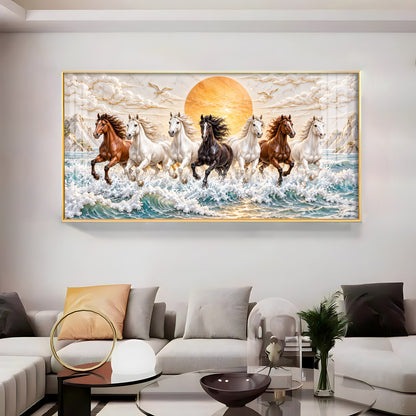 Majestic Colorful Seven Horses Premium Acrylic Horizontal Wall Art